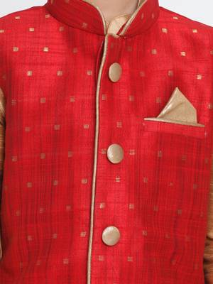  Maroon And Rose Gold Silk Blend Jacket, Kurta And Dhoti Set 3