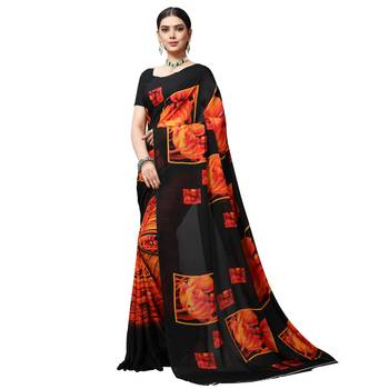 Black printed georgette saree with blouse 1