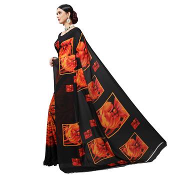 Black printed georgette saree with blouse 2