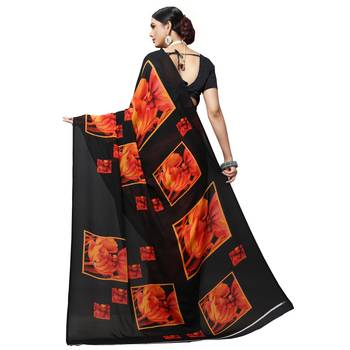 Black printed georgette saree with blouse 3