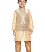  Gold Silk Blend Jacket, Kurta And Pyjama Set