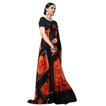 Black printed georgette saree with blouse 4