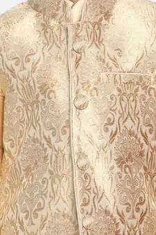  Gold Silk Blend Jacket, Kurta And Pyjama Set