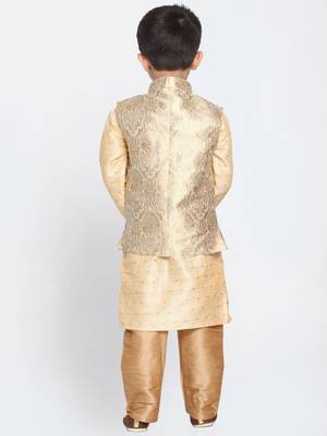  Gold Silk Blend Jacket, Kurta And Pyjama Set 4