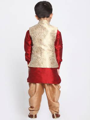  Maroon And Gold Silk Blend Jacket, Kurta And Dhoti Set 4