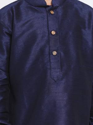 Boys Navy Blue And Rose Gold Silk Blend Kurta And Dhoti Set 3