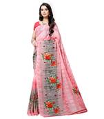 Peach printed georgette saree with blouse
