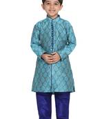 Blue Printed Blended Cotton Boys-Kurta-Pyjama