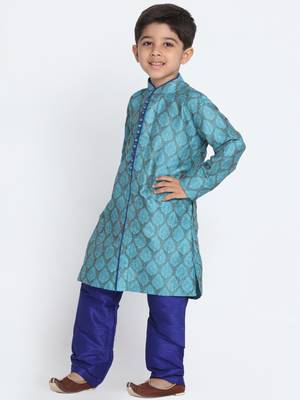 Blue Printed Blended Cotton Boys-Kurta-Pyjama 2