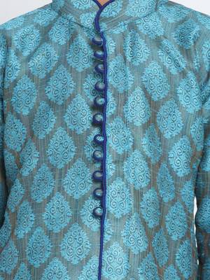 Blue Printed Blended Cotton Boys-Kurta-Pyjama 3
