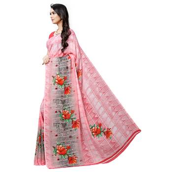 Peach printed georgette saree with blouse 2