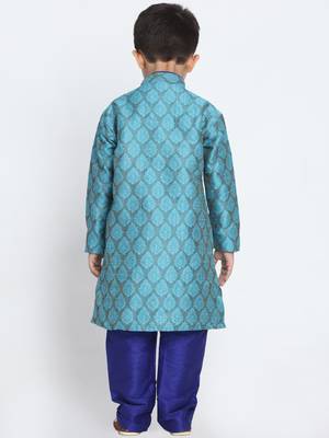 Blue Printed Blended Cotton Boys-Kurta-Pyjama 4