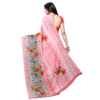 Peach printed georgette saree with blouse 3
