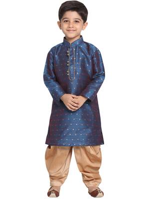  Persian Blue And Rose Gold Silk Blend Kurta And Dhoti Set 1