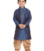  Persian Blue And Rose Gold Silk Blend Kurta And Dhoti Set