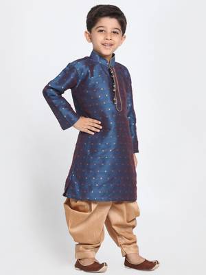  Persian Blue And Rose Gold Silk Blend Kurta And Dhoti Set 2