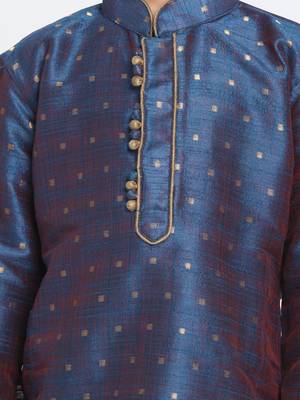  Persian Blue And Rose Gold Silk Blend Kurta And Dhoti Set 3