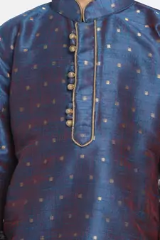  Persian Blue And Rose Gold Silk Blend Kurta And Dhoti Set