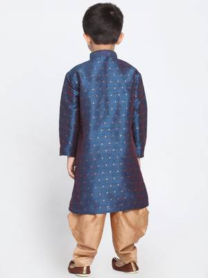  Persian Blue And Rose Gold Silk Blend Kurta And Dhoti Set 4