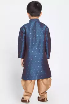  Persian Blue And Rose Gold Silk Blend Kurta And Dhoti Set