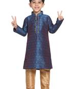  Persian Blue And Rose Gold Silk Blend Kurta Pyjama Set