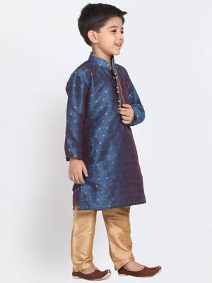  Persian Blue And Rose Gold Silk Blend Kurta Pyjama Set 2