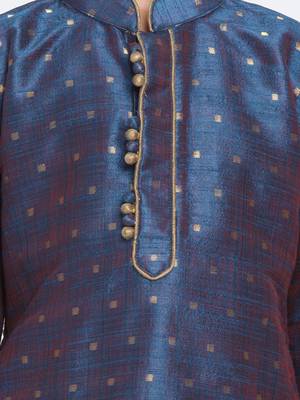  Persian Blue And Rose Gold Silk Blend Kurta Pyjama Set 3