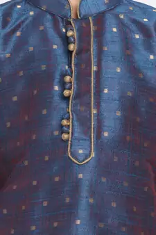  Persian Blue And Rose Gold Silk Blend Kurta Pyjama Set