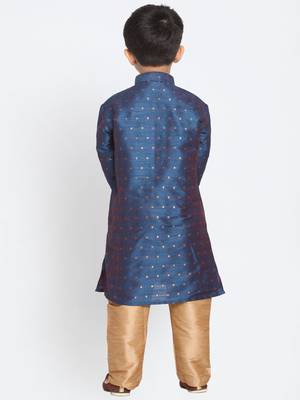  Persian Blue And Rose Gold Silk Blend Kurta Pyjama Set 4