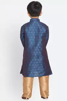  Persian Blue And Rose Gold Silk Blend Kurta Pyjama Set