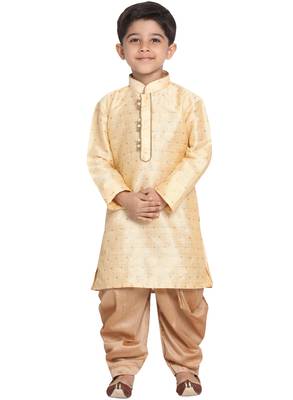  Gold Silk Blend Kurta And Dhoti Set 1