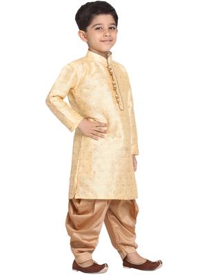  Gold Silk Blend Kurta And Dhoti Set 2