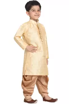  Gold Silk Blend Kurta And Dhoti Set