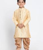 Gold Printed Cotton Silk Boys-Kurta-Pyjama