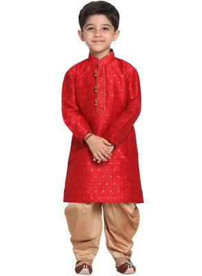  Maroon And Rose Gold Silk Blend Kurta And Dhoti Set 1