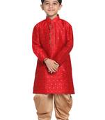  Maroon And Rose Gold Silk Blend Kurta And Dhoti Set