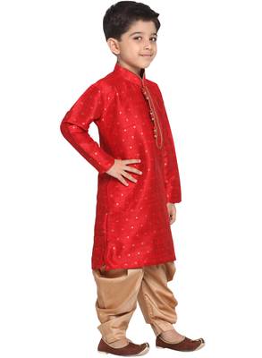  Maroon And Rose Gold Silk Blend Kurta And Dhoti Set 2