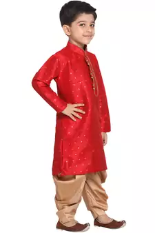  Maroon And Rose Gold Silk Blend Kurta And Dhoti Set