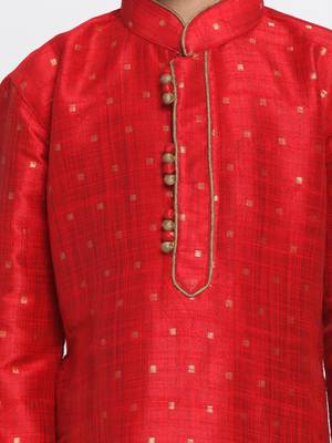  Maroon And Rose Gold Silk Blend Kurta And Dhoti Set 3