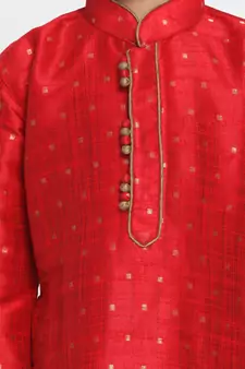  Maroon And Rose Gold Silk Blend Kurta And Dhoti Set