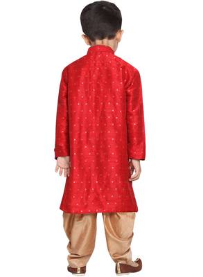  Maroon And Rose Gold Silk Blend Kurta And Dhoti Set 4