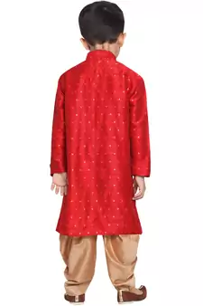  Maroon And Rose Gold Silk Blend Kurta And Dhoti Set