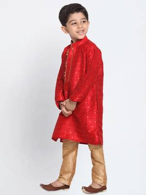  Maroon And Rose Gold Silk Blend Kurta Pyjama Set 2