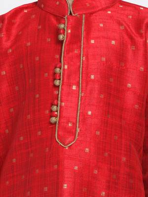  Maroon And Rose Gold Silk Blend Kurta Pyjama Set 3