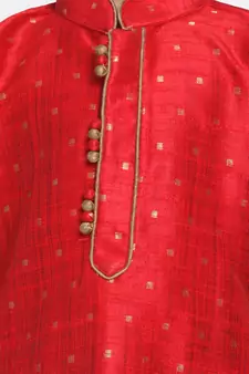  Maroon And Rose Gold Silk Blend Kurta Pyjama Set
