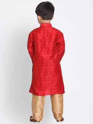  Maroon And Rose Gold Silk Blend Kurta Pyjama Set 4