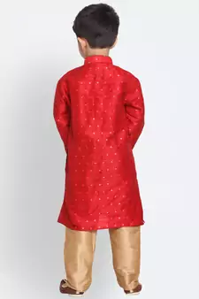  Maroon And Rose Gold Silk Blend Kurta Pyjama Set