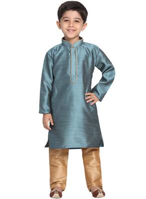  Azure And Rose Gold Silk Blend Kurta Pyjama Set 1