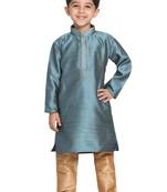  Azure And Rose Gold Silk Blend Kurta Pyjama Set
