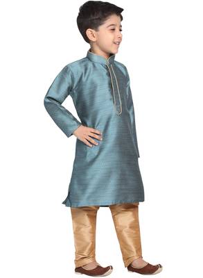  Azure And Rose Gold Silk Blend Kurta Pyjama Set 2